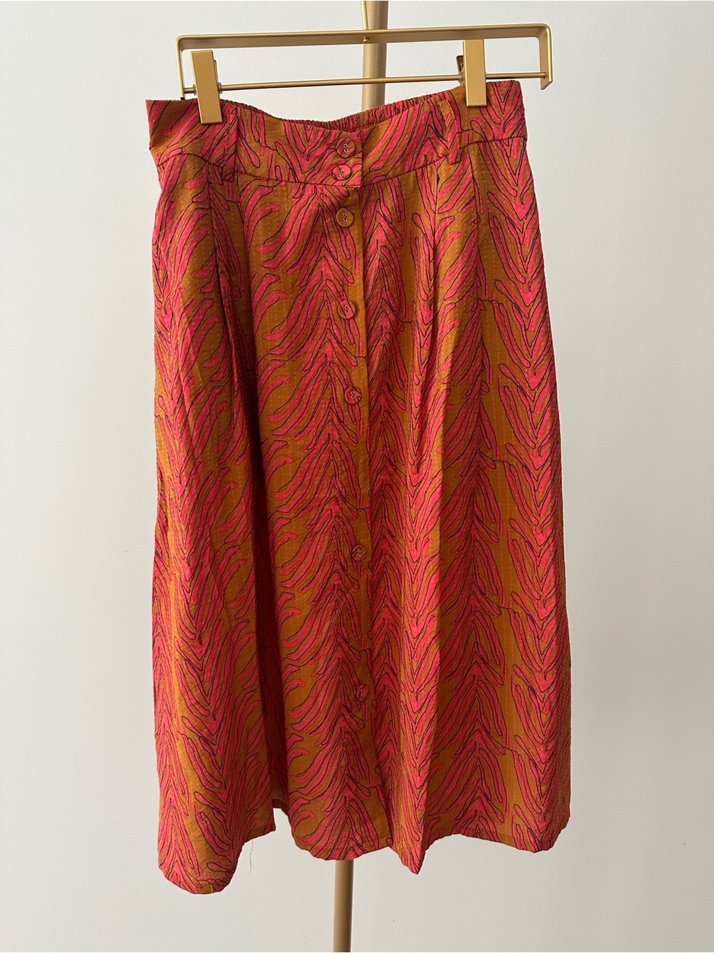 FRNCH Paris Printed Midi Skirt Small NWT Colorful Button Front - Picture 2 of 7